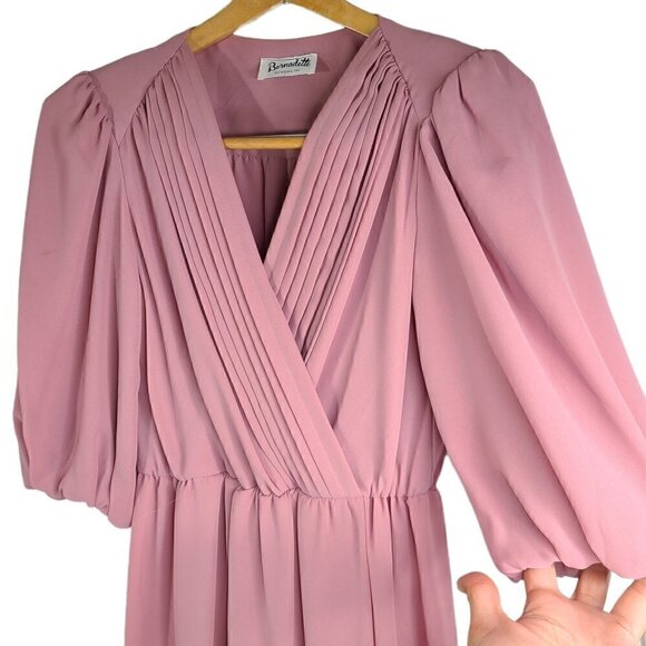 NWT 70s Bernadette Design Old Rose Mauve Pink Faux Wrap Long Prairie Gown Formal - Picture 4 of 11